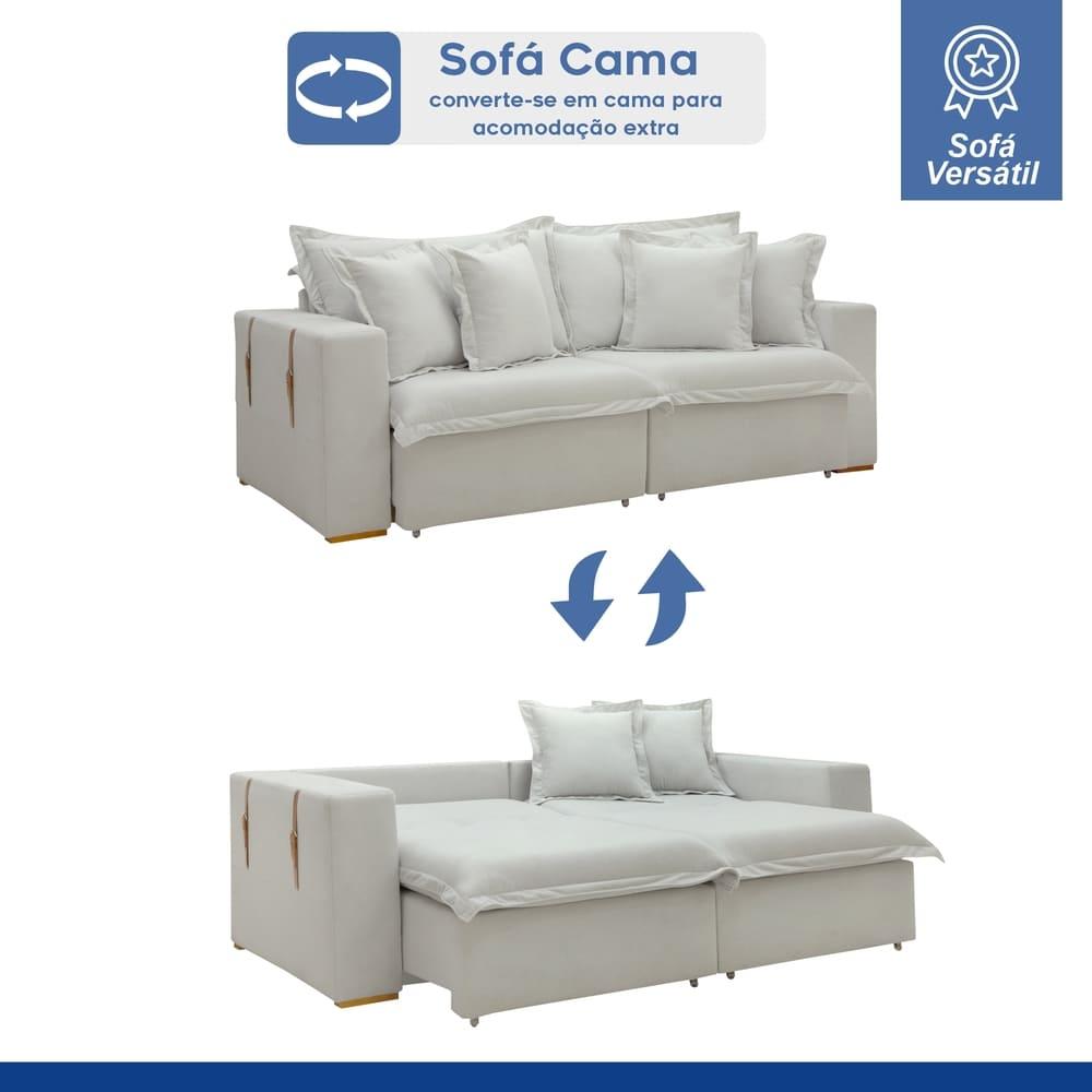 Sofá Cama Retrátil e Reclinável Arizona Boucle Gelo 2,40M