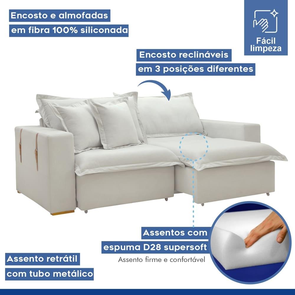 Sofá Cama Retrátil e Reclinável Arizona Boucle Gelo 2,40M