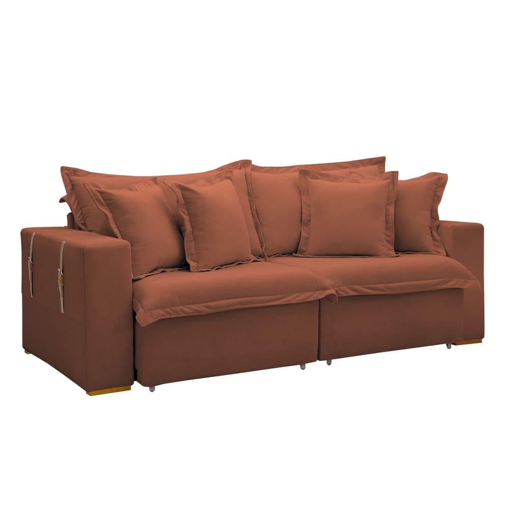 Sofá Cama Retrátil e Reclinável Arizona Boucle Terracota 2,40M