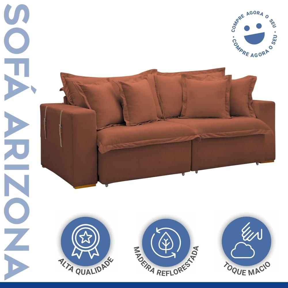Sofá Cama Retrátil e Reclinável Arizona Boucle Terracota 2,40M