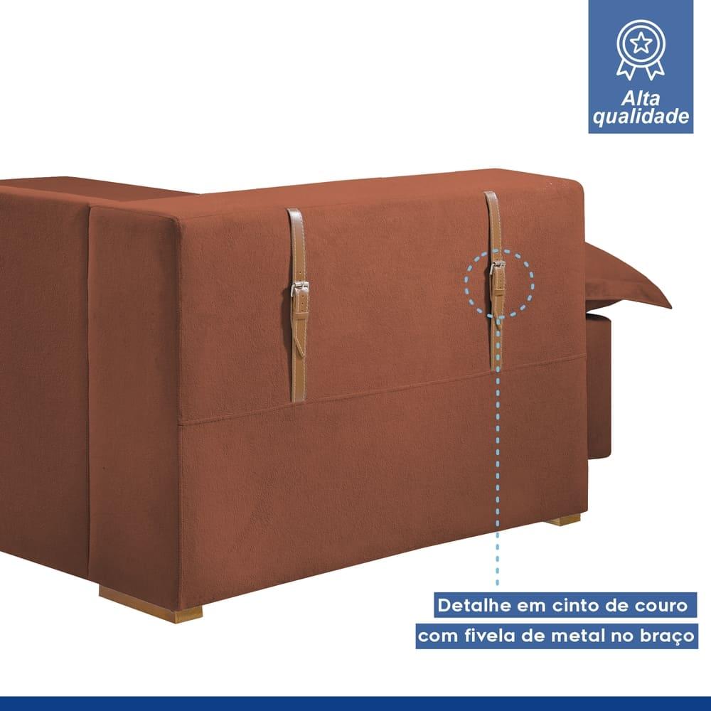 Sofá Cama Retrátil e Reclinável Arizona Boucle Terracota 2,40M