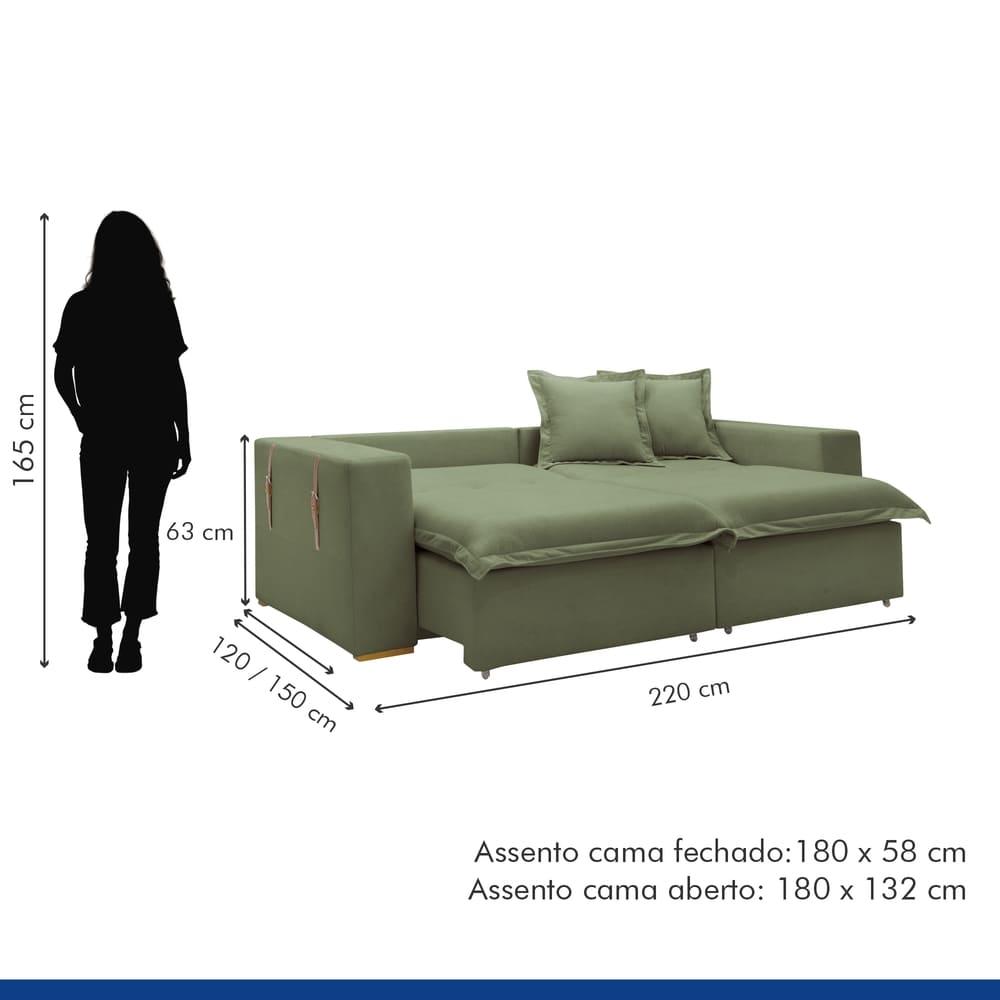 Sofá Cama Retrátil e Reclinável Arizona Boucle Verde 2,20M