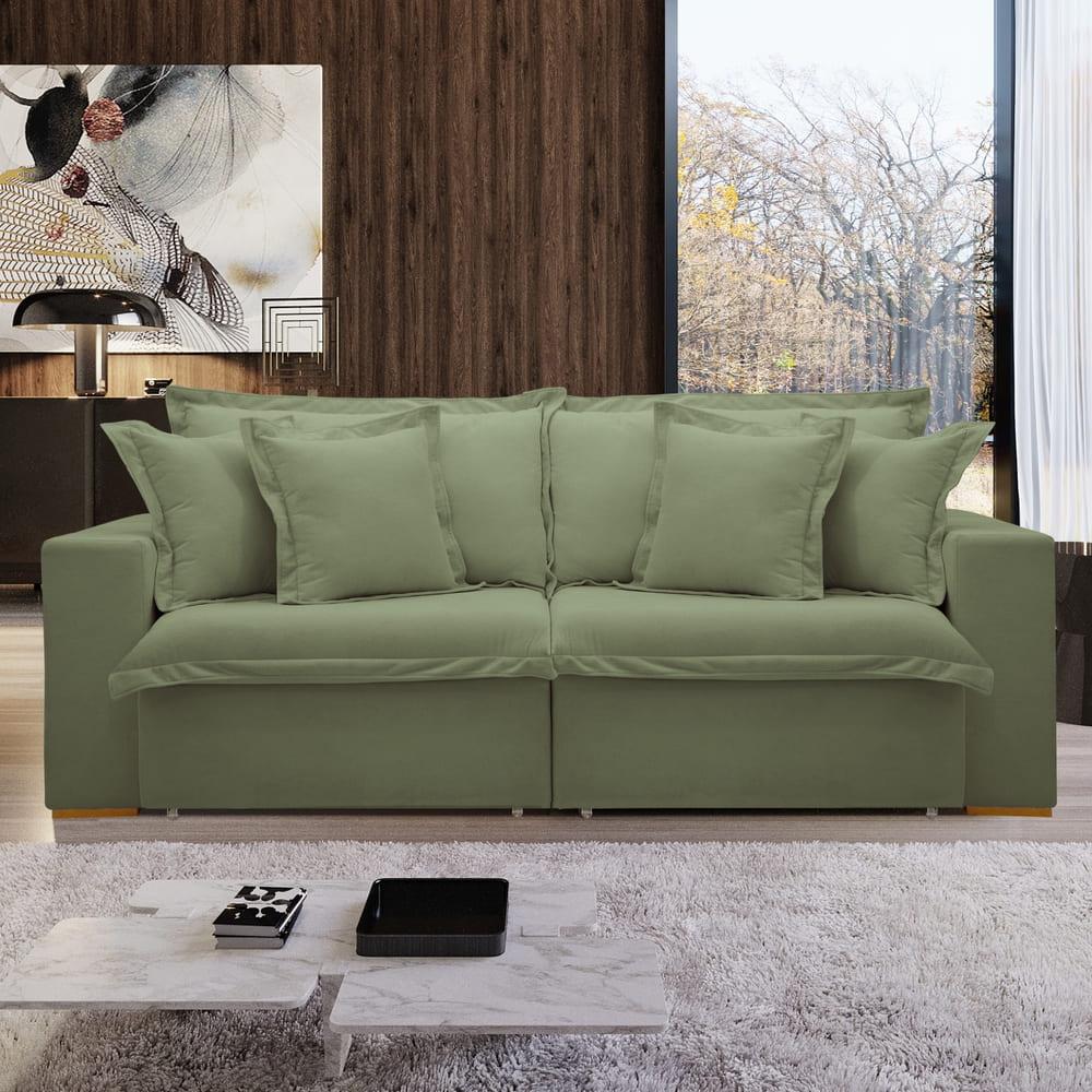 Sofá Cama Retrátil e Reclinável Arizona Boucle Verde 2,40M