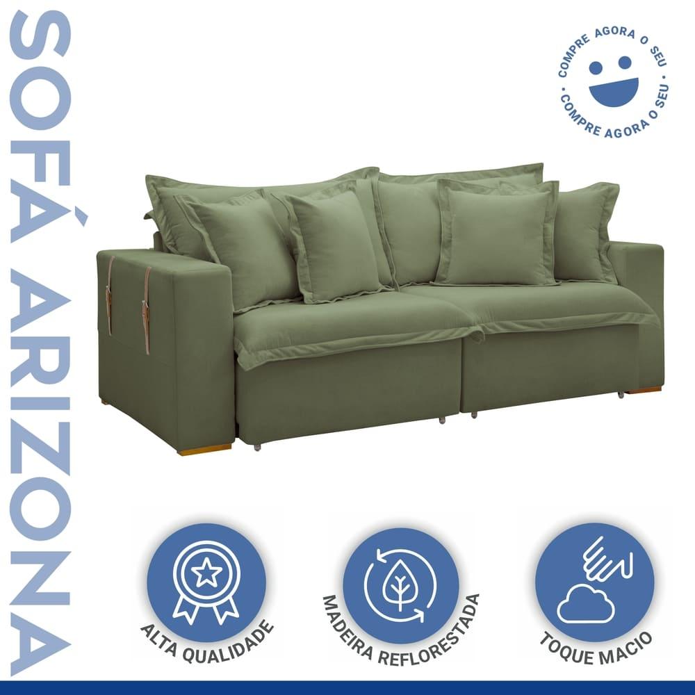 Sofá Cama Retrátil e Reclinável Arizona Boucle Verde 2,40M