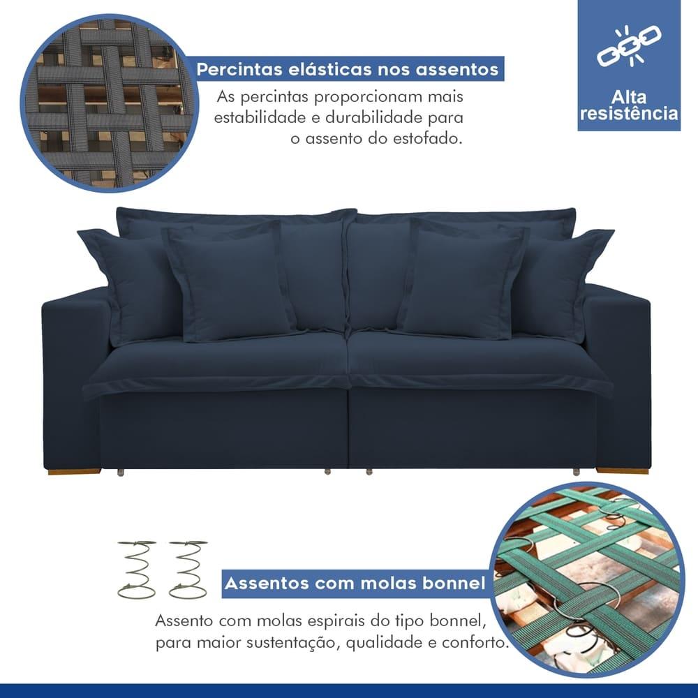Sofá Cama Retrátil e Reclinável Arizona Veludo Azul 2,20M