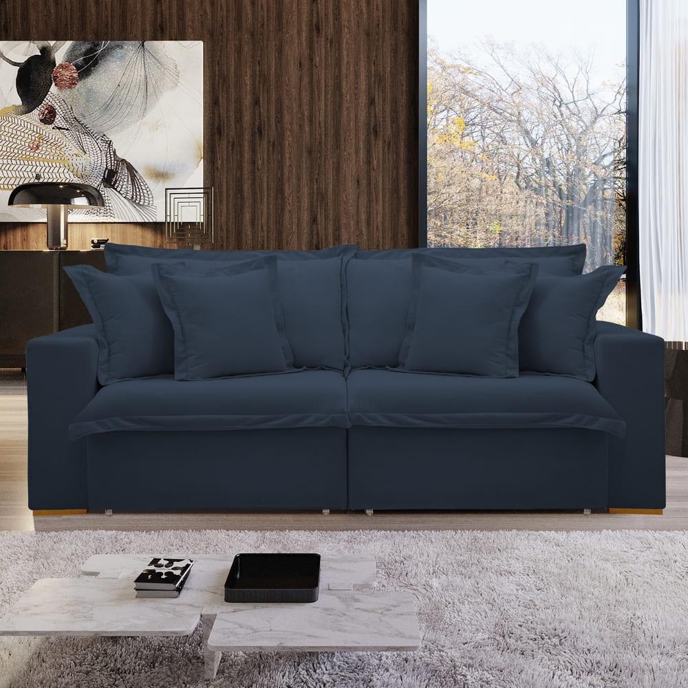 Sofá Cama Retrátil e Reclinável Arizona Veludo Azul 2,40M