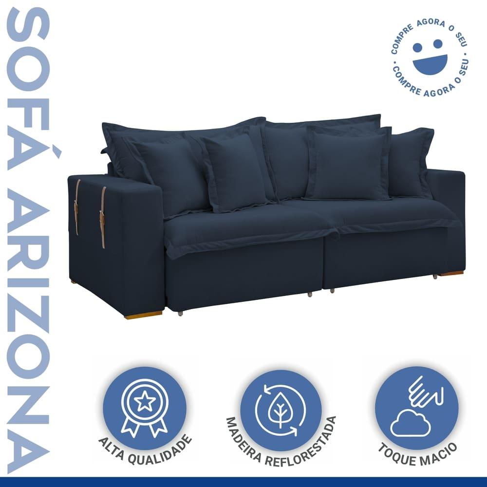 Sofá Cama Retrátil e Reclinável Arizona Veludo Azul 2,40M