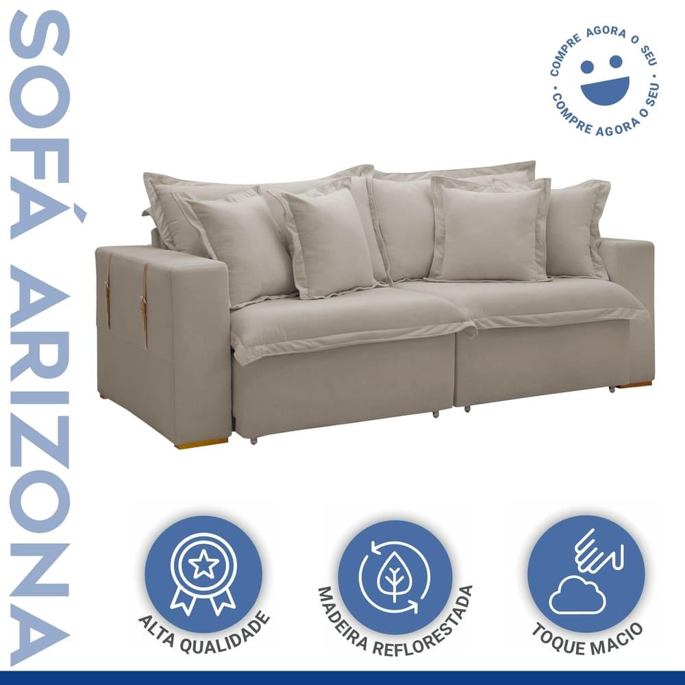 Sofá Cama Retrátil e Reclinável Arizona Veludo Bege Claro 2,40M