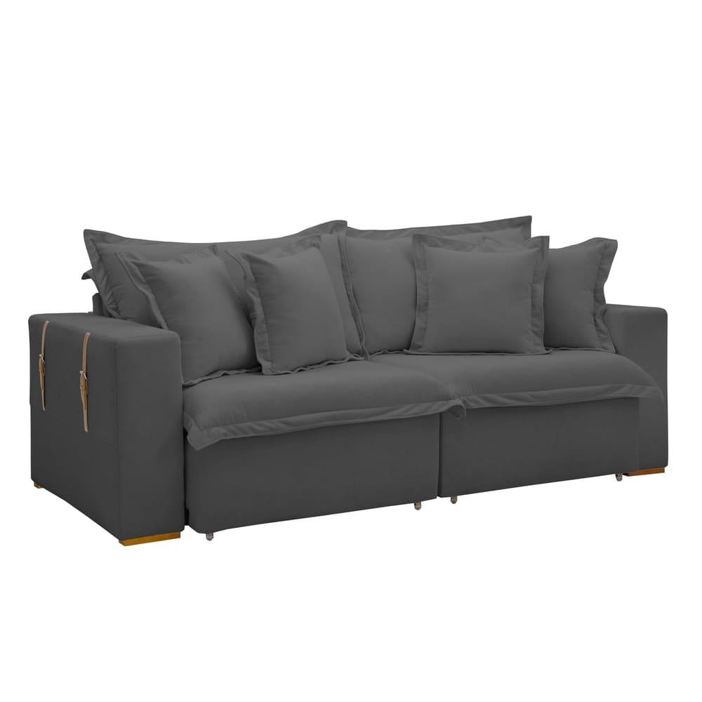 Sofá Cama Retrátil e Reclinável Arizona Veludo Cinza 2,40M