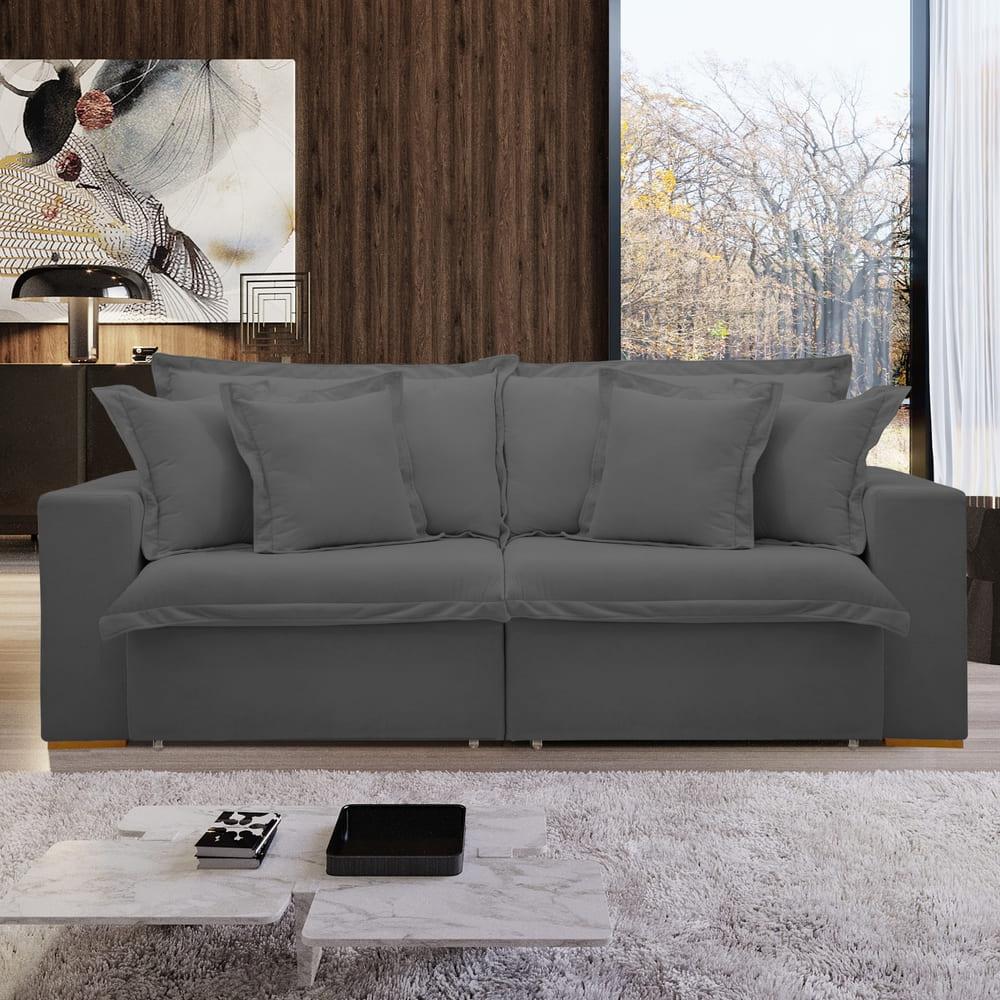 Sofá Cama Retrátil e Reclinável Arizona Veludo Cinza 2,40M