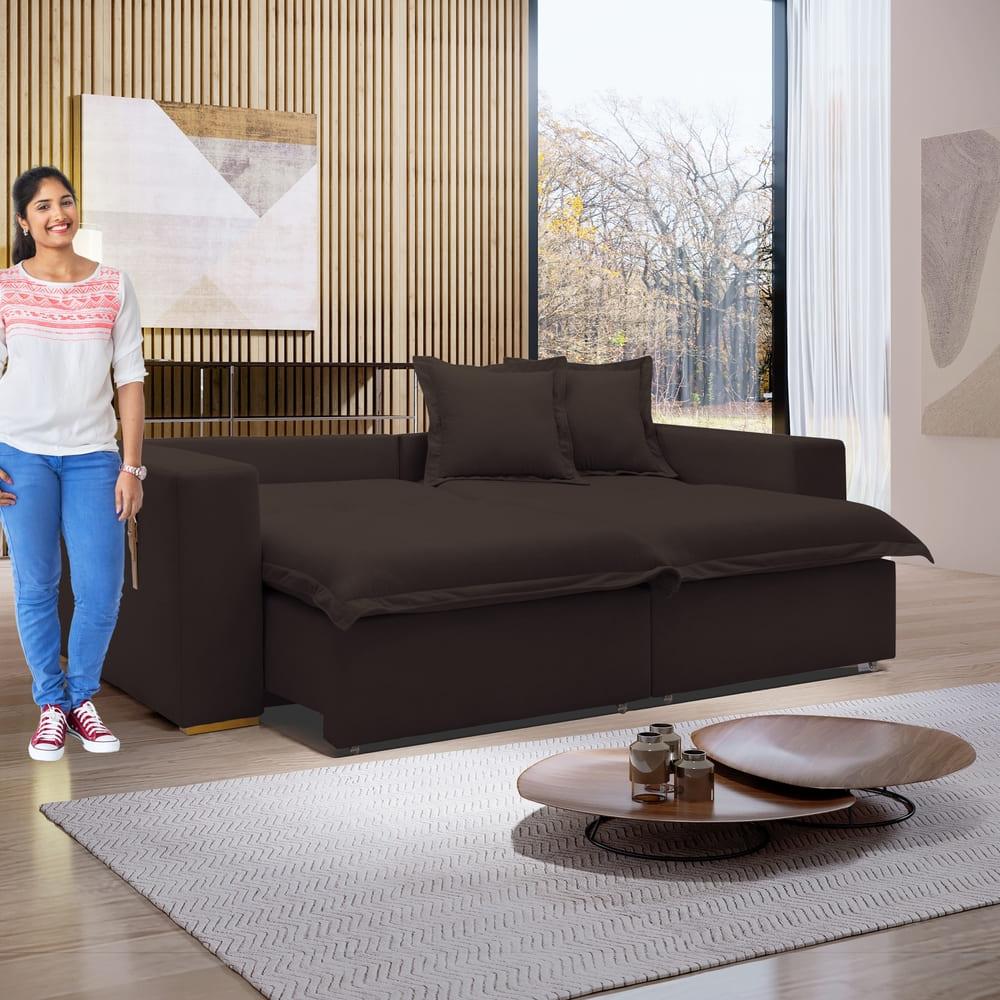 Sofá Cama Retrátil e Reclinável Arizona Veludo Marrom 2,20M