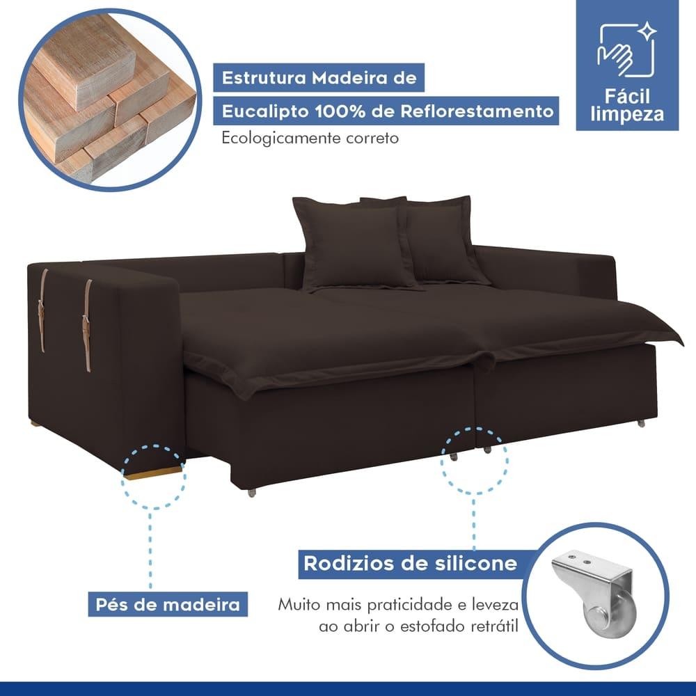 Sofá Cama Retrátil e Reclinável Arizona Veludo Marrom 2,20M