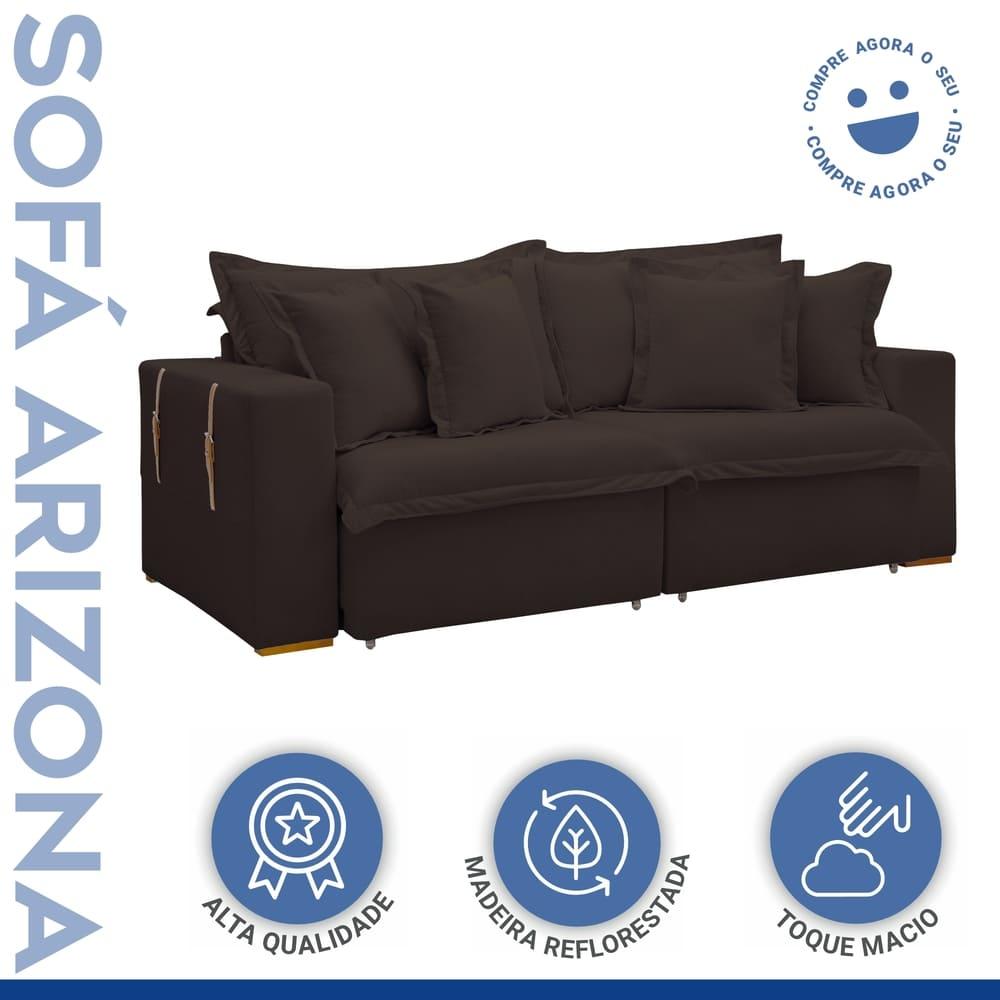 Sofá Cama Retrátil e Reclinável Arizona Veludo Marrom 2,40M