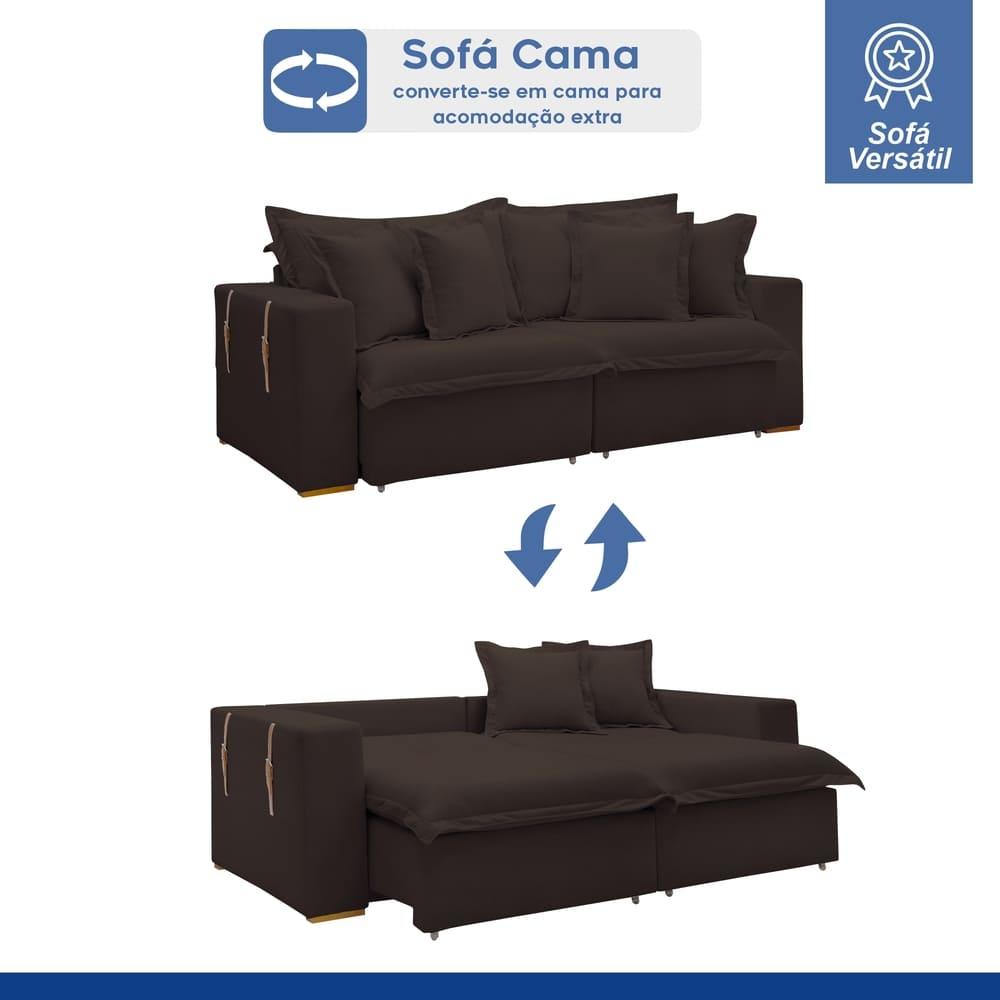 Sofá Cama Retrátil e Reclinável Arizona Veludo Marrom 2,40M