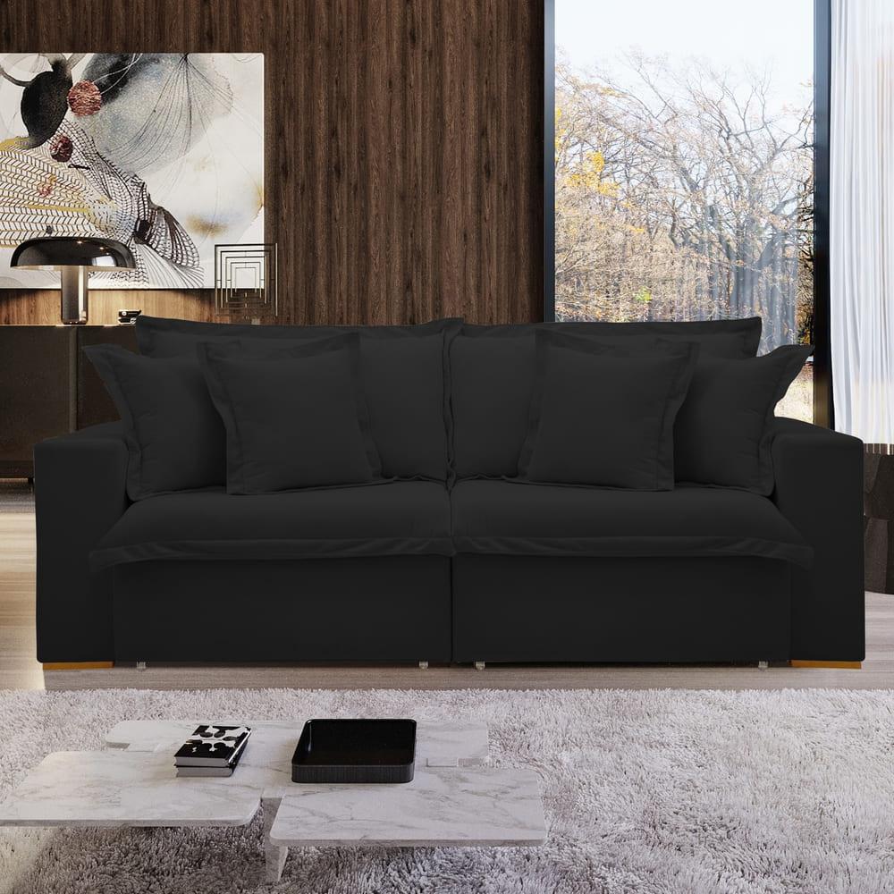 Sofá Cama Retrátil e Reclinável Arizona Veludo Preto 2,40M