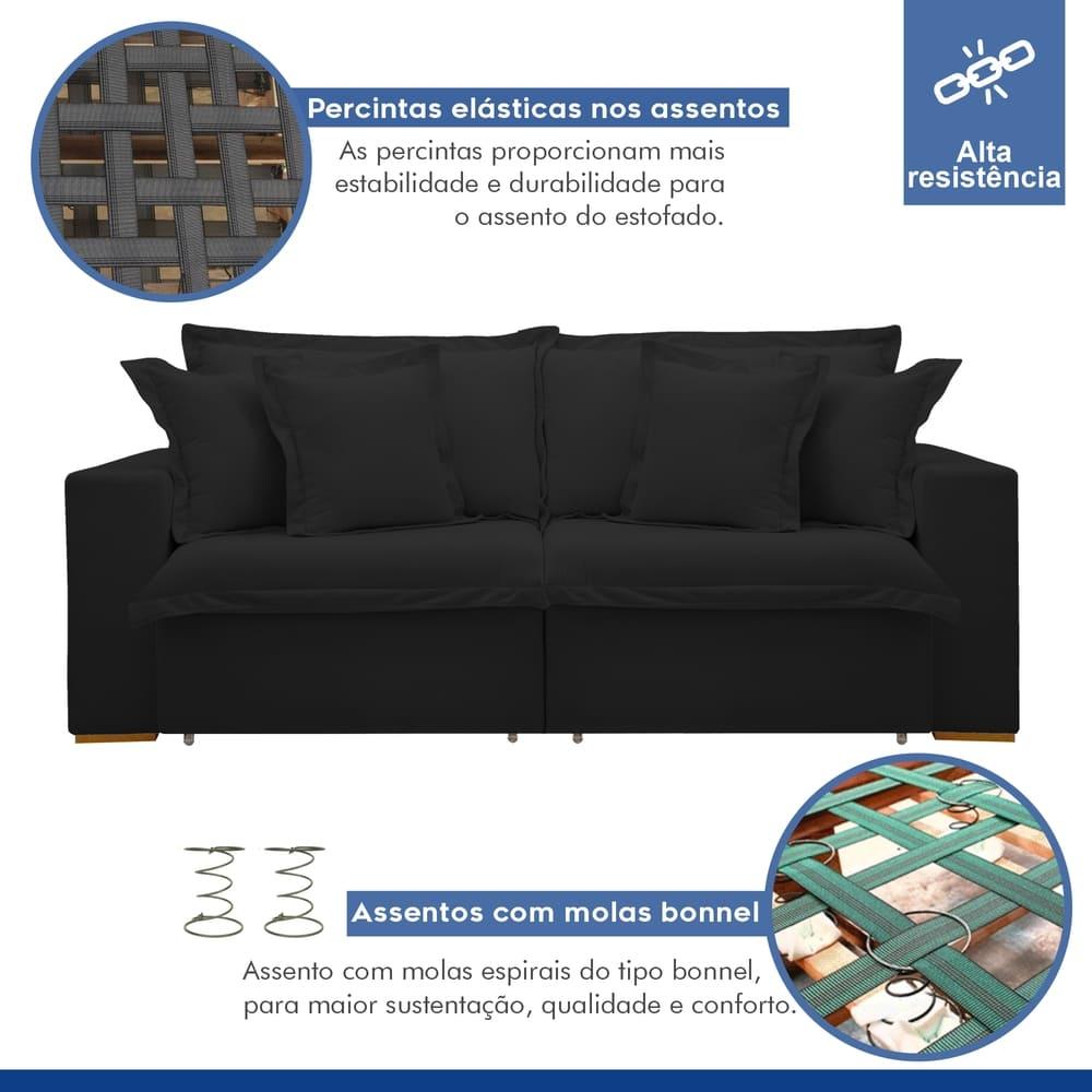Sofá Cama Retrátil e Reclinável Arizona Veludo Preto 2,40M