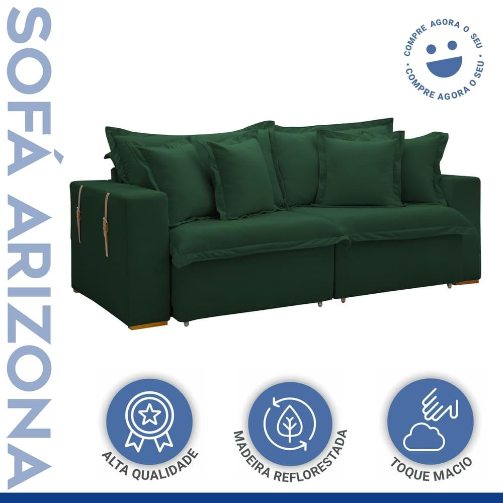 Sofá Cama Retrátil e Reclinável Arizona Veludo Verde 2,20M