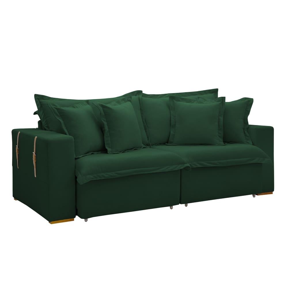 Sofá Cama Retrátil e Reclinável Arizona Veludo Verde 2,40M