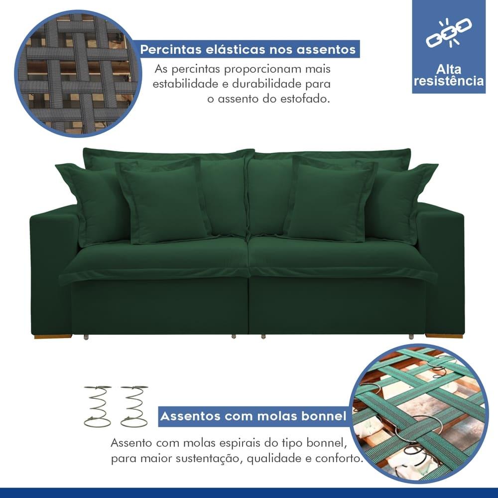 Sofá Cama Retrátil e Reclinável Arizona Veludo Verde 2,40M