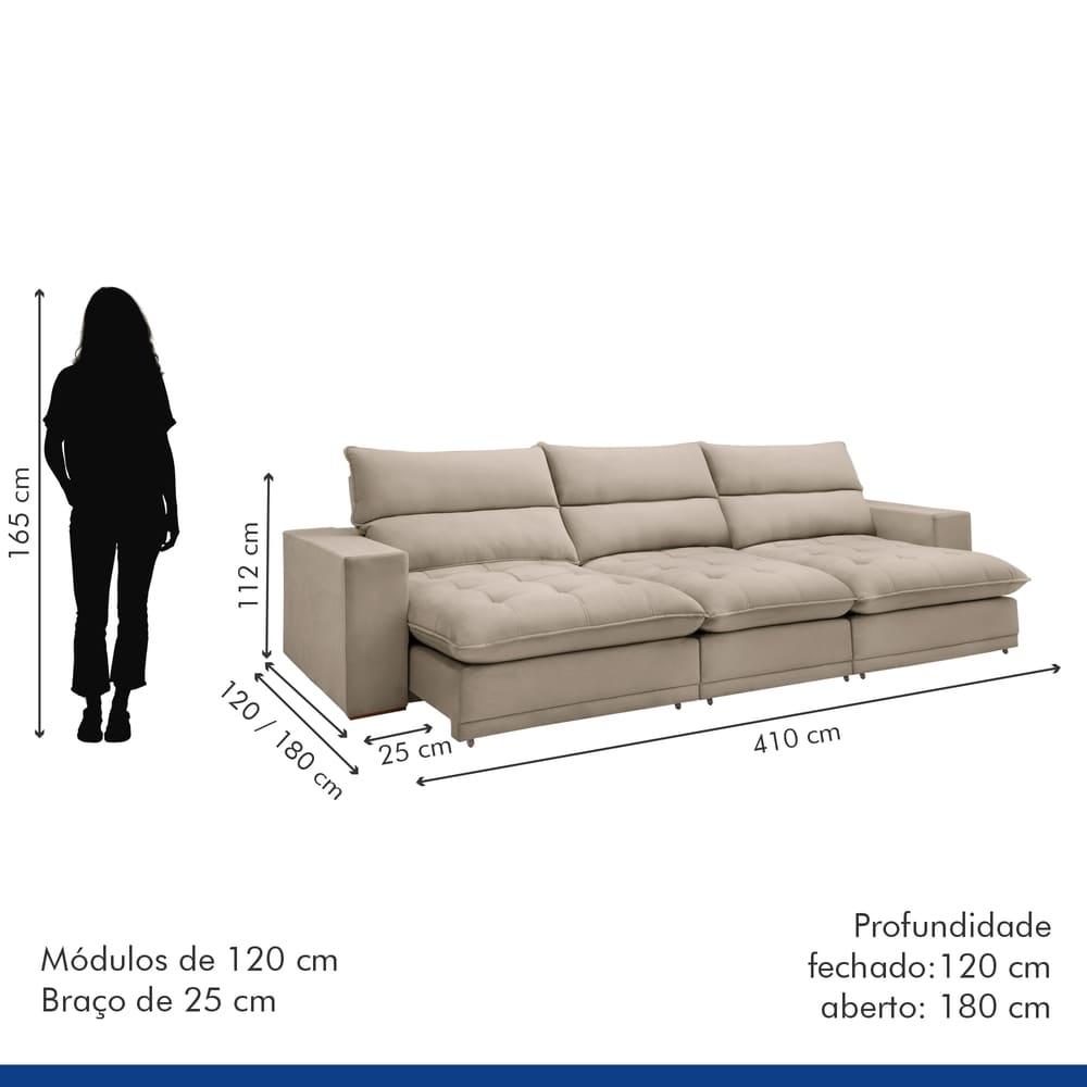 Sofá Retrátil e Reclinável Martinho Boucle Bege 4,10M