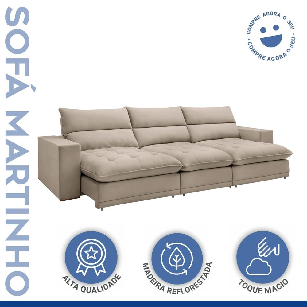 Sofá Retrátil e Reclinável Martinho Boucle Bege 4,10M