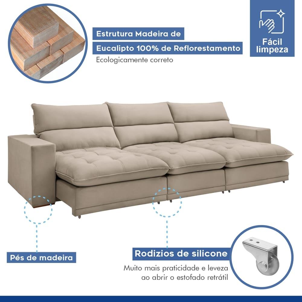 Sofá Retrátil e Reclinável Martinho Boucle Bege 4,10M