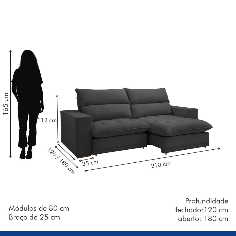 Sofá Retrátil e Reclinável Martinho Boucle Cinza 2,10M