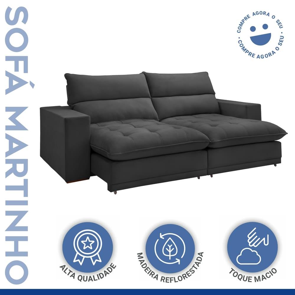 Sofá Retrátil e Reclinável Martinho Boucle Cinza 2,10M