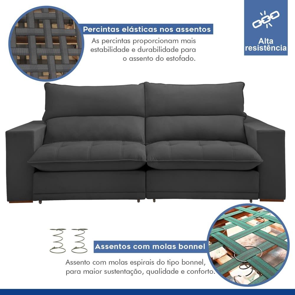Sofá Retrátil e Reclinável Martinho Boucle Cinza 2,10M