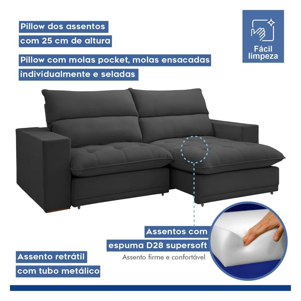 Sofá Retrátil e Reclinável Martinho Boucle Cinza 2,10M