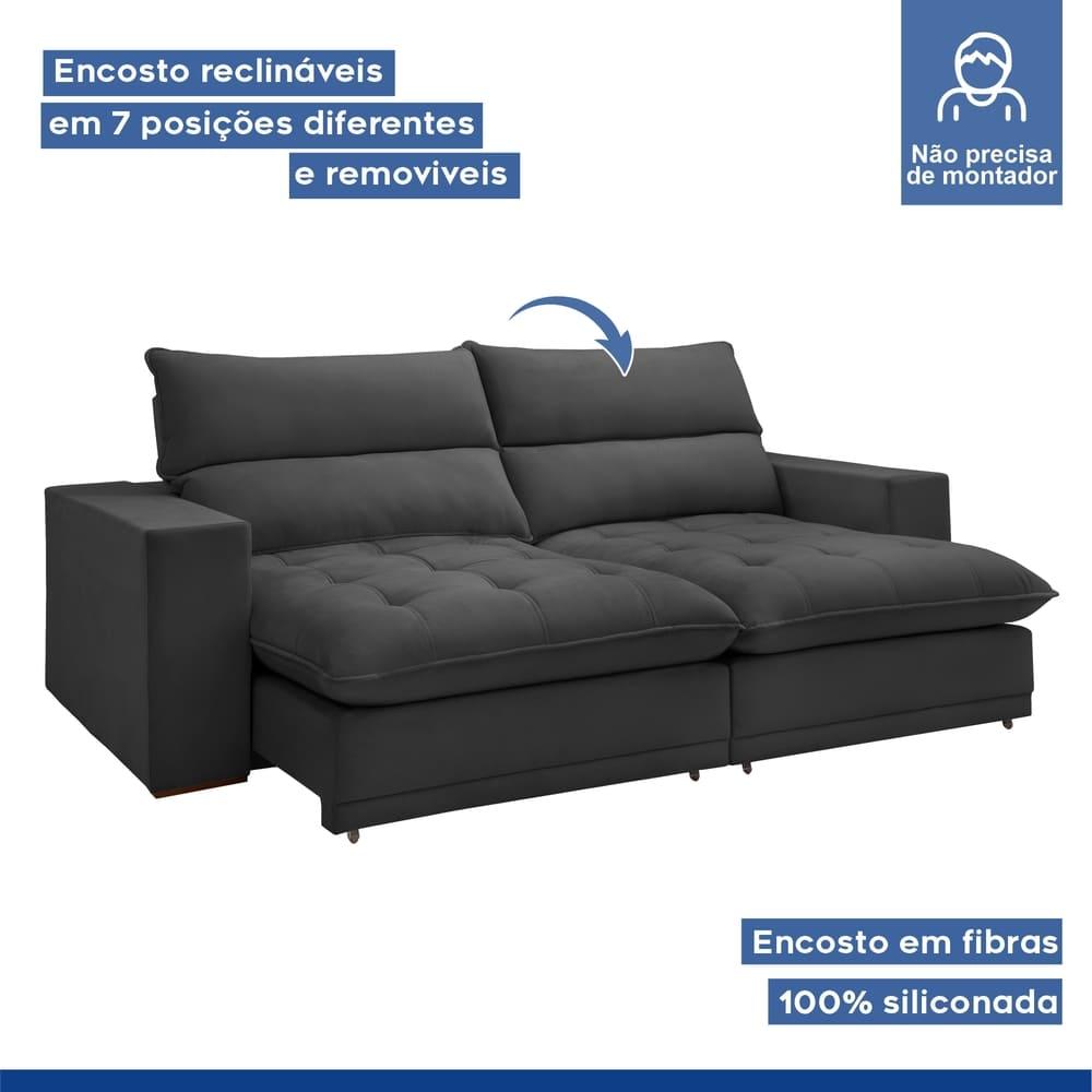 Sofá Retrátil e Reclinável Martinho Boucle Cinza 2,10M