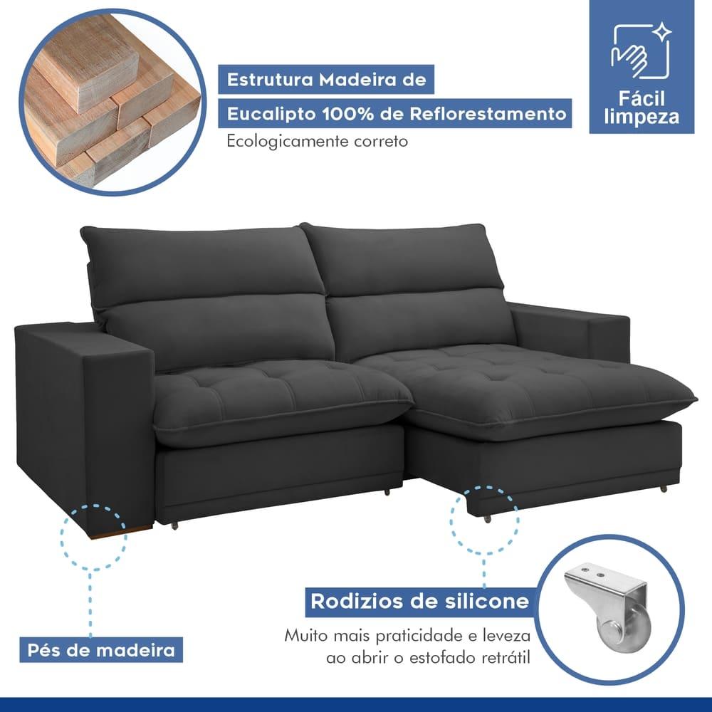 Sofá Retrátil e Reclinável Martinho Boucle Cinza 2,10M