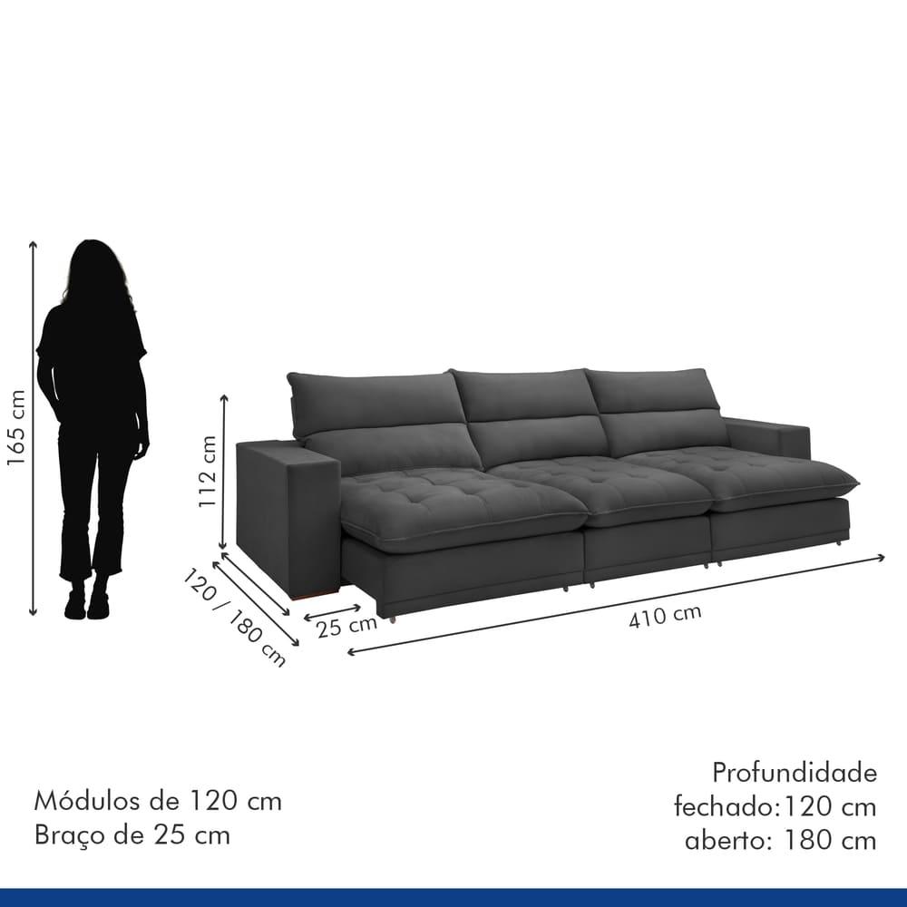 Sofá Retrátil e Reclinável Martinho Boucle Cinza 4,10M