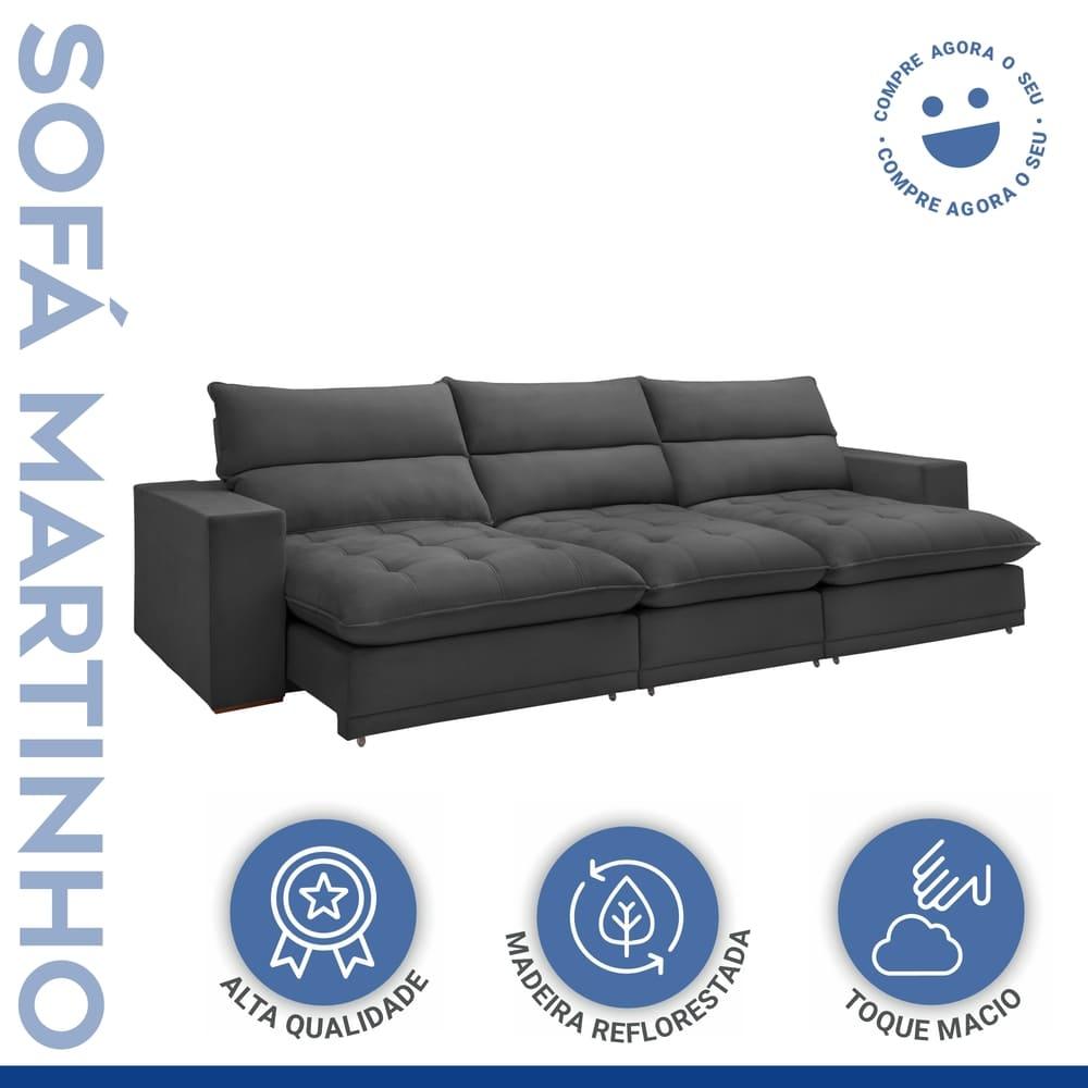 Sofá Retrátil e Reclinável Martinho Boucle Cinza 4,10M