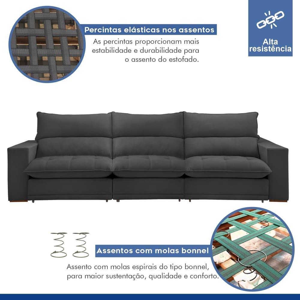 Sofá Retrátil e Reclinável Martinho Boucle Cinza 4,10M