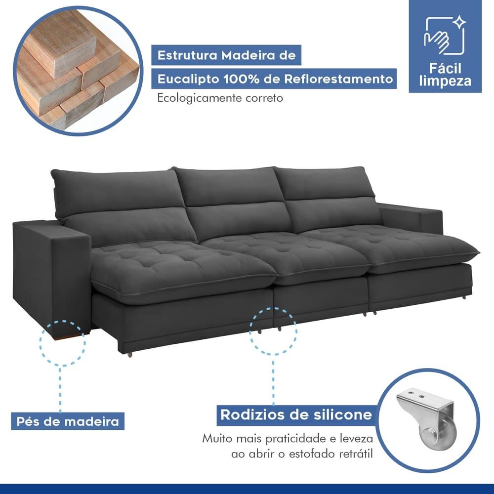 Sofá Retrátil e Reclinável Martinho Boucle Cinza 4,10M