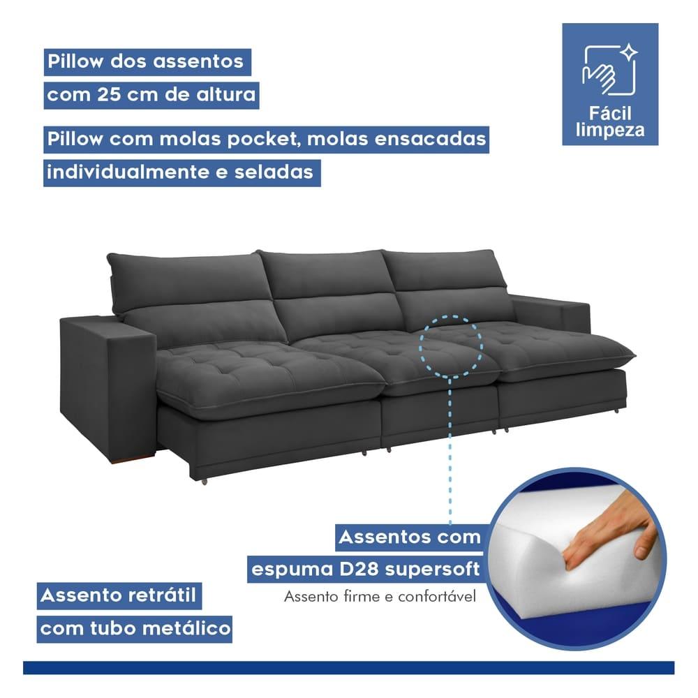 Sofá Retrátil e Reclinável Martinho Boucle Cinza 4,10M