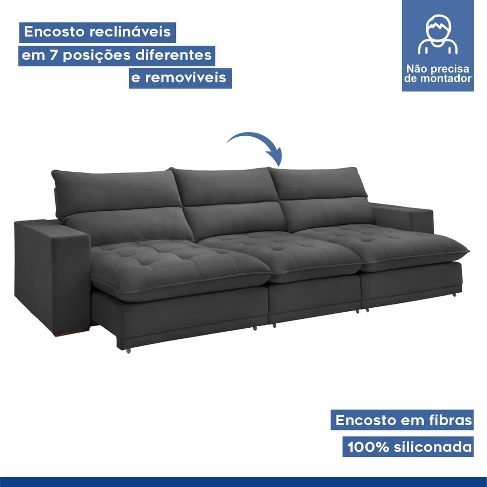 Sofá Retrátil e Reclinável Martinho Boucle Cinza 4,10M