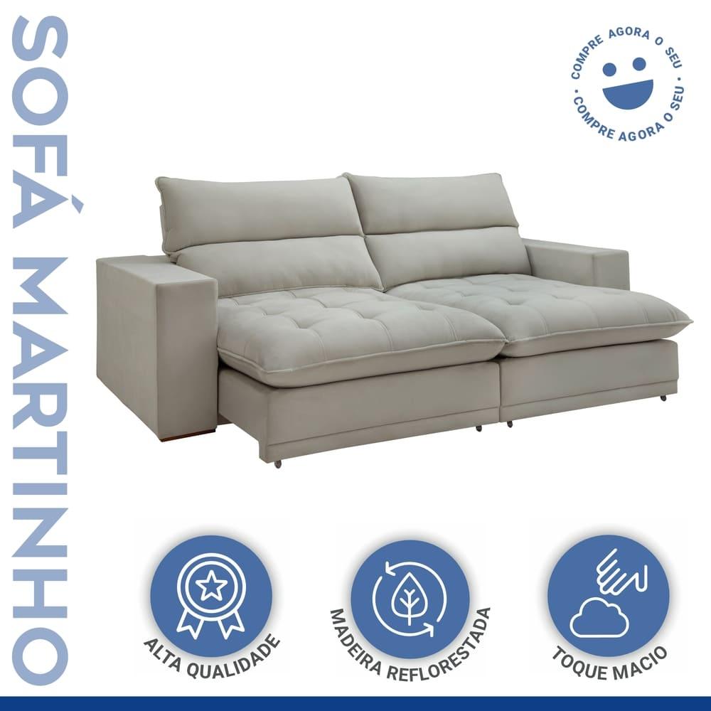 Sofá Retrátil e Reclinável Martinho Boucle Gelo 2,10M