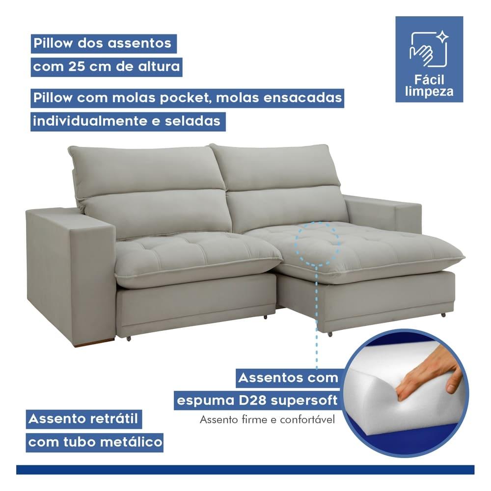 Sofá Retrátil e Reclinável Martinho Boucle Gelo 2,10M