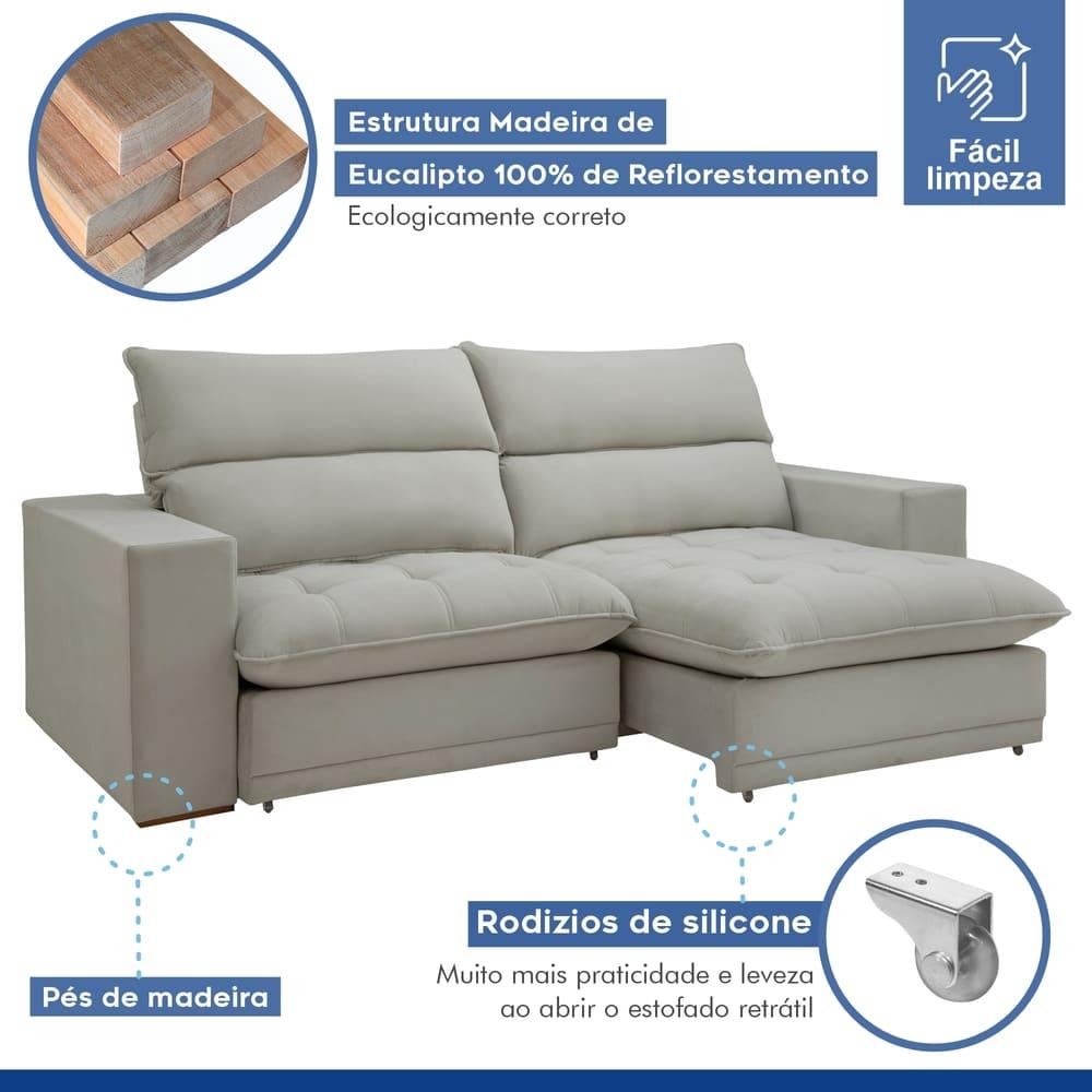 Sofá Retrátil e Reclinável Martinho Boucle Gelo 2,30M