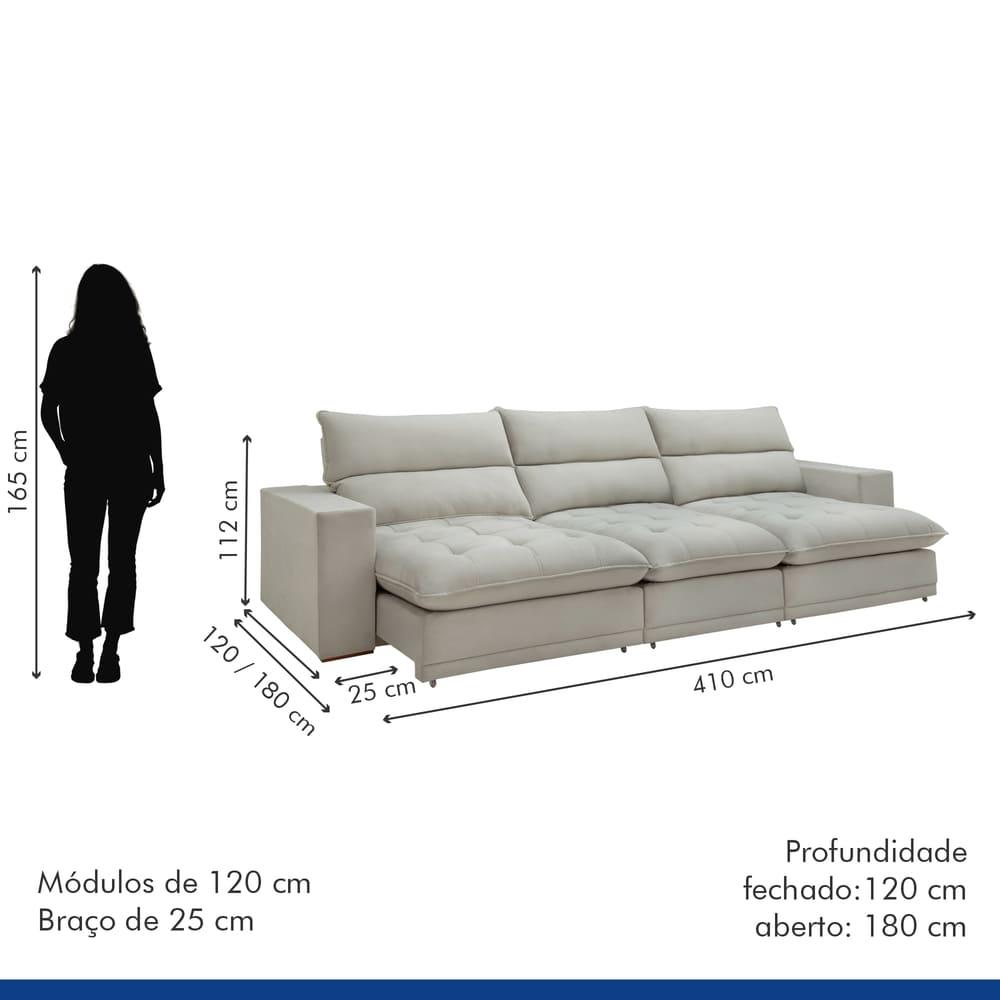 Sofá Retrátil e Reclinável Martinho Boucle Gelo 4,10M
