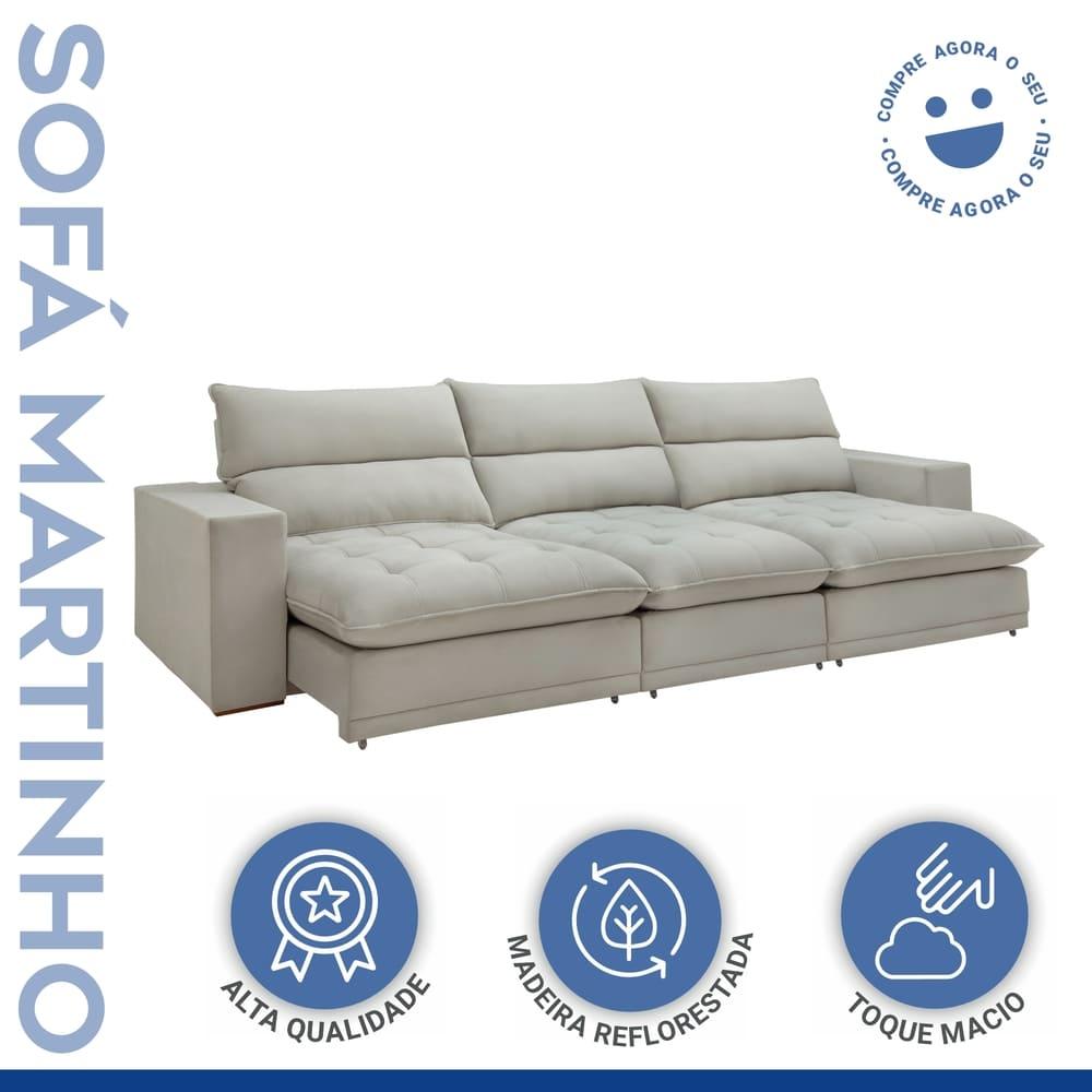 Sofá Retrátil e Reclinável Martinho Boucle Gelo 4,10M