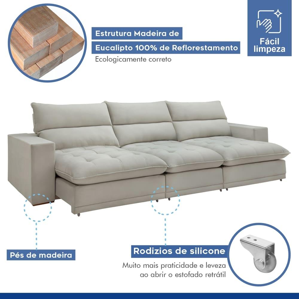 Sofá Retrátil e Reclinável Martinho Boucle Gelo 4,10M