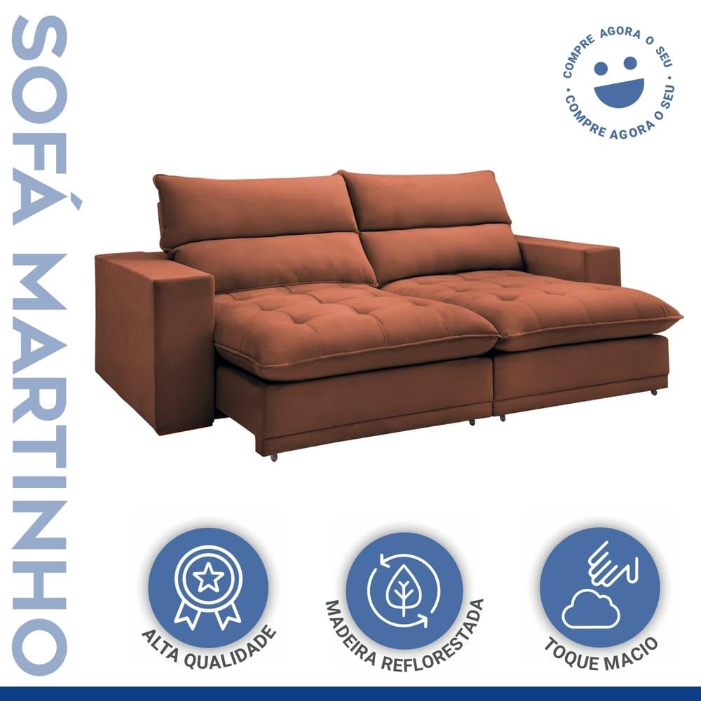Sofá Retrátil e Reclinável Martinho Boucle Terracota 2,10M