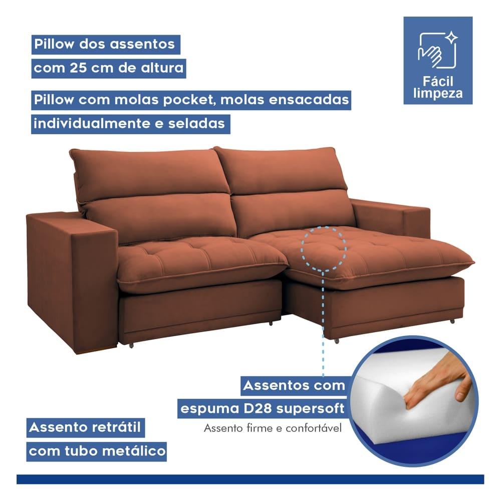 Sofá Retrátil e Reclinável Martinho Boucle Terracota 2,10M