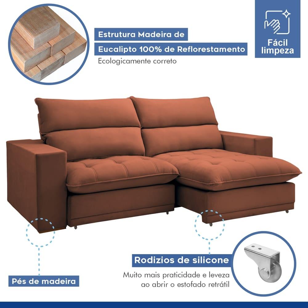 Sofá Retrátil e Reclinável Martinho Boucle Terracota 2,10M