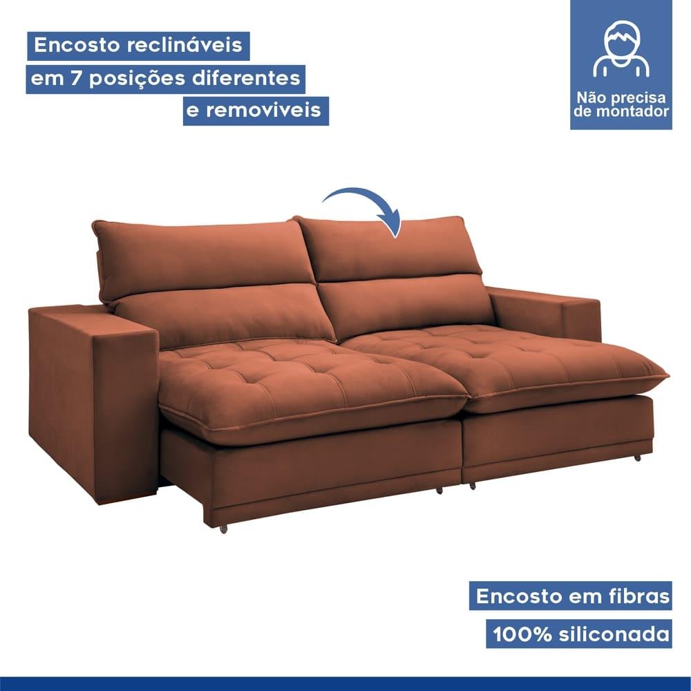 Sofá Retrátil e Reclinável Martinho Boucle Terracota 2,30M