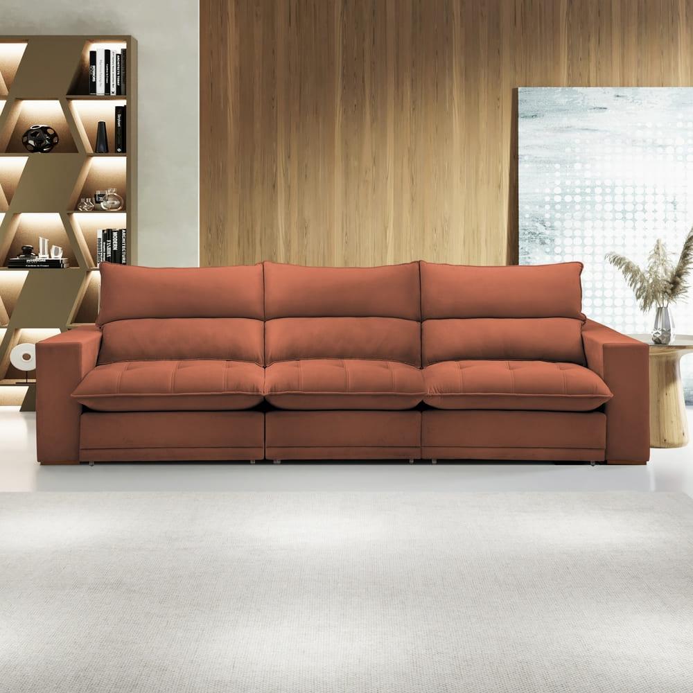 Sofá Retrátil e Reclinável Martinho Boucle Terracota 4,10M