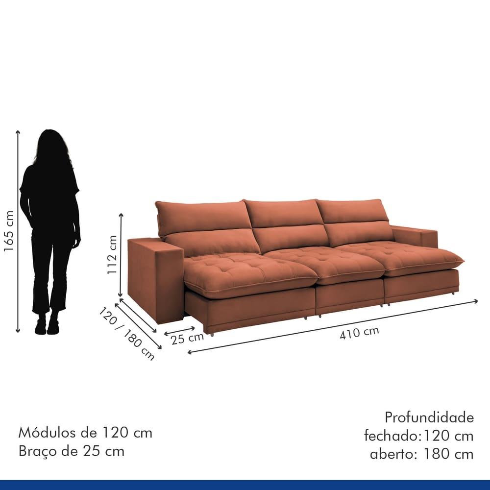 Sofá Retrátil e Reclinável Martinho Boucle Terracota 4,10M